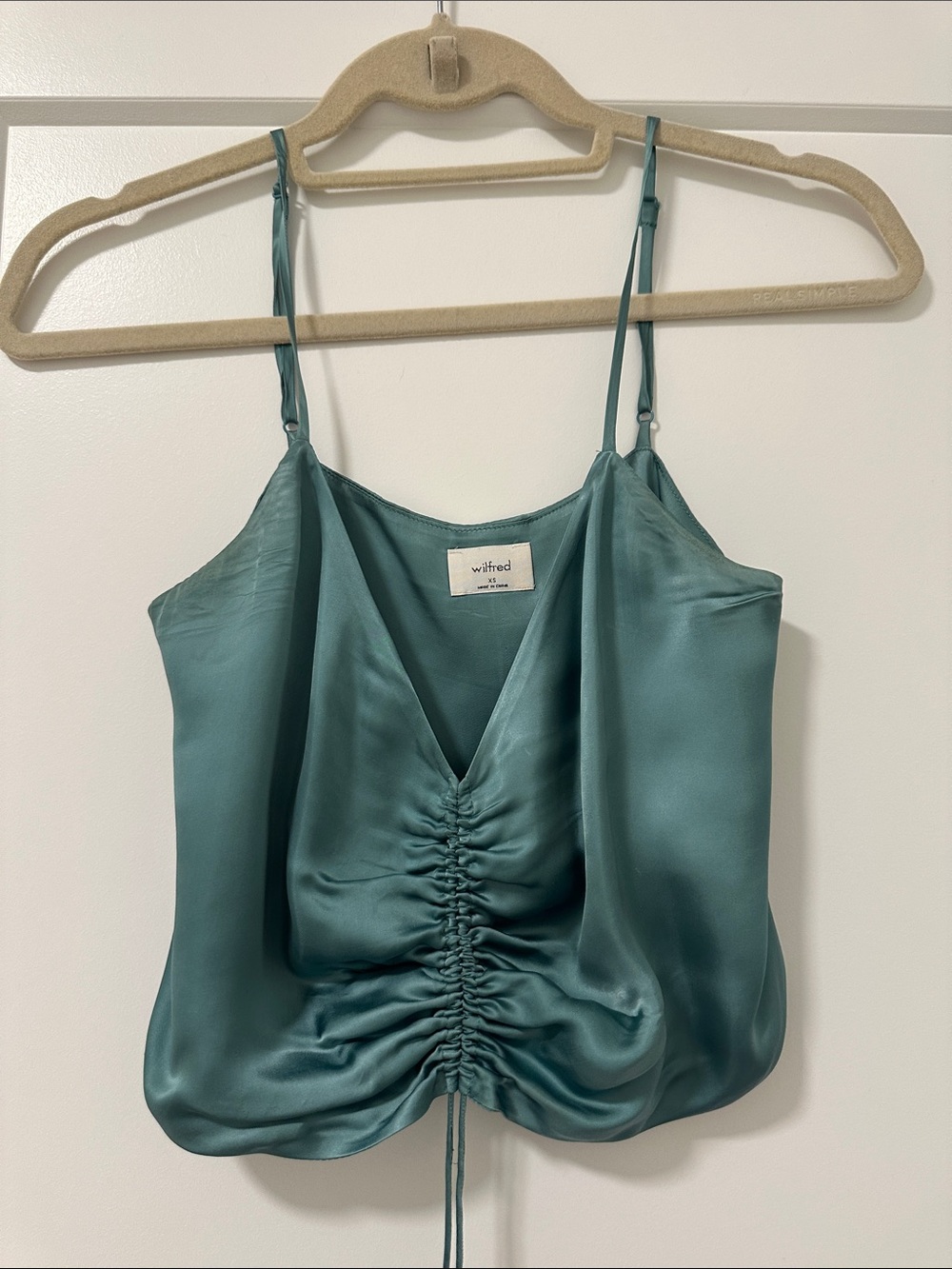 Wilfred Teal Satin Ruched Front Cami Top